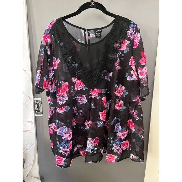 Torrid size 1 black floral sheer blouse shirt - Picture 1 of 4